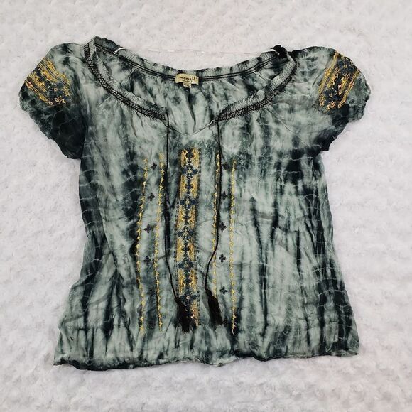 One World size small tie dye peasant top with decorative embroidery accents - Picture 1 of 7